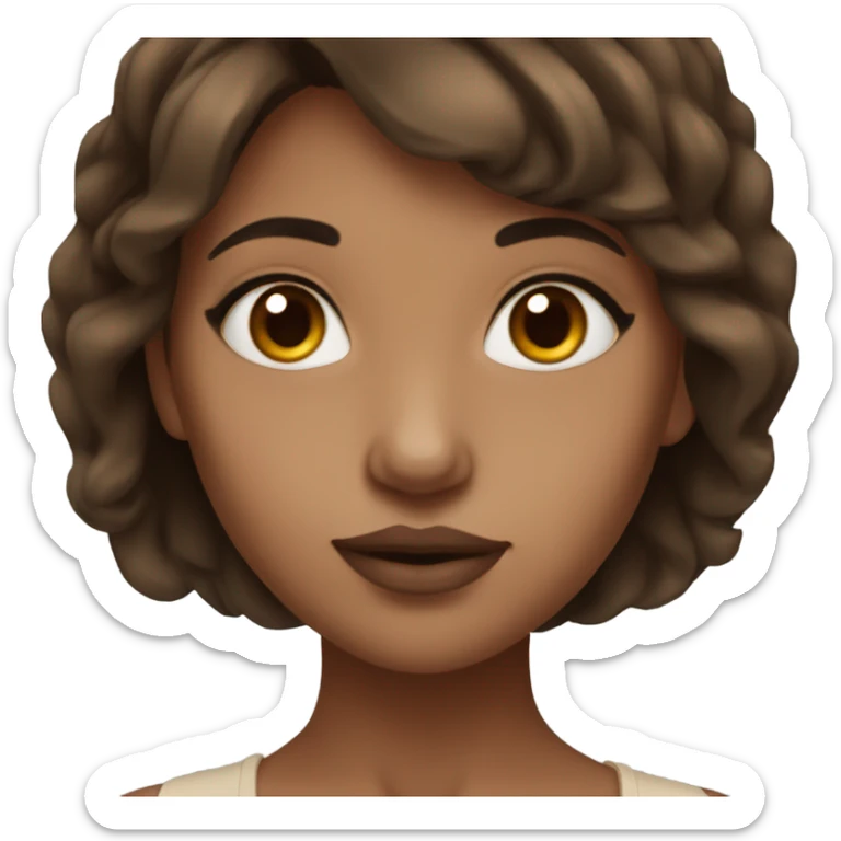 girl with brown medium lenght hair brown eyes slightly big nose and nude lipstick  sticker