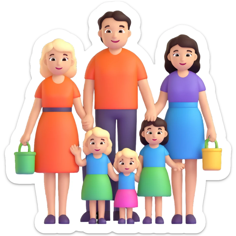 Family with mother, father and three little girls sticker