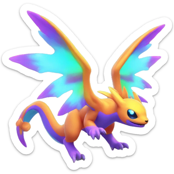 Colorful Neon Colors Vibrant Colors Flying Fakémon-Pokémon-Creature Full Body sticker