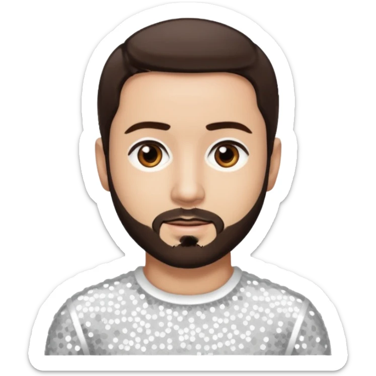 Terry Coldwell (male singer) from East 17 with light skin, dark brown hair and short beard, white sequin outfit sticker