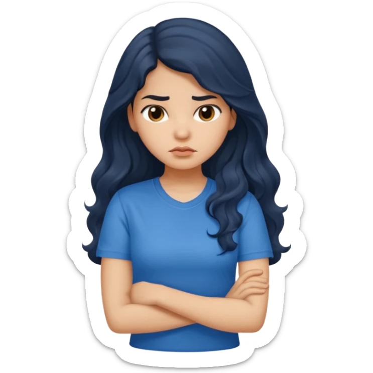 Hispanic girl with long dark wavy hair crossing her arms and slightly pouting sticker