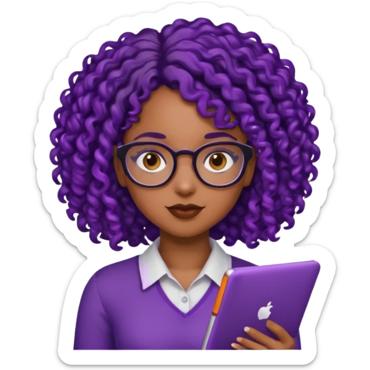 this emoji 🤓 but it’s a black girl with purple black curly hair no shoulders  sticker
