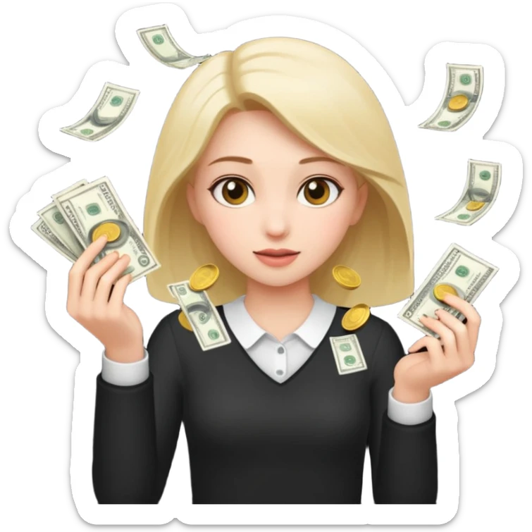 Haz un emote de una chica lanzado lluvia de billetes en formato gifg sticker