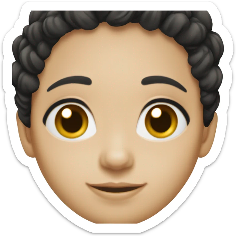 Brazilian woman, white skin, pixie black hair, happy smile, almond black eyes sticker