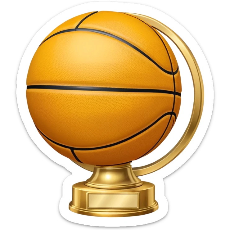 gleaming gold basketball trophy, polished gold basketball with classic seams sticker