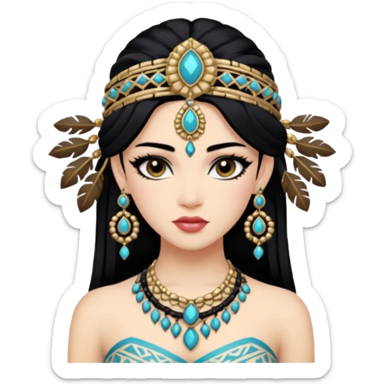 Une danseuse de tribal fusion, à la peau blanche et à la chevelure noire. Prends inspiration de Rachel Brice ou de Kira Lebedeva. sticker