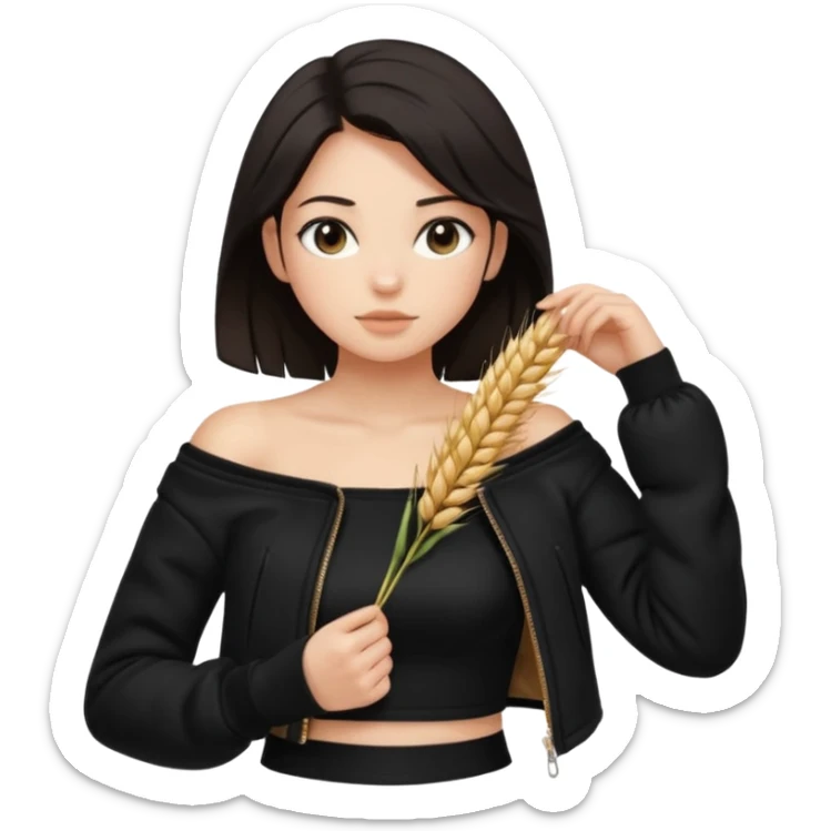  Siyah uzun saçlı ceket giyen esmerimsi kız fazla esmer değil siyah ceket  polar ceket ceket gevşek biraz omzundan çıkıyormuş gibi ve bugday ten rengi soltaraftaki omzundan çıkık sadece içinde de siyah crop var crop omzundan bağlı ve sadece sol omzundan gevşek ceket  sticker