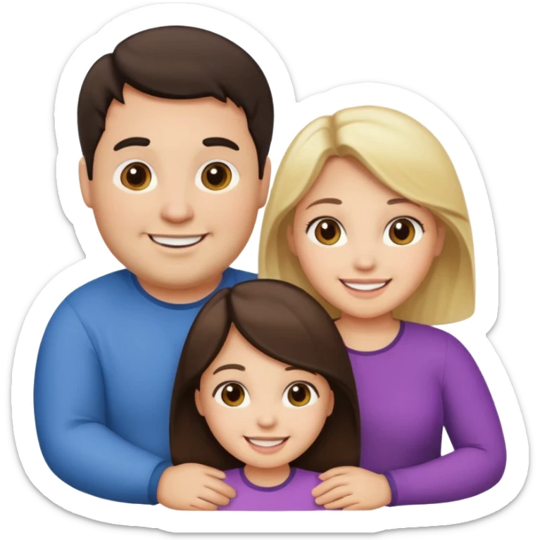 Familia de 4 personas sonriendo: Hombre gordito pelo oscuro, Mujer pelo cafe, hija 1 pelo mono e hija 2 pelo oscuro. sticker