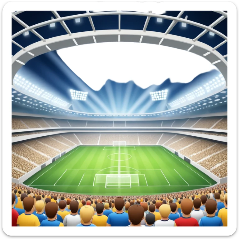 An icon showing a soccer stadium filled with close-up players in action, inspired by EA Sports FC 25. The design features players on the field, with the stadium lights shining brightly and a lively crowd in the stands. Transparent background highlights the energy and excitement of the match. sticker