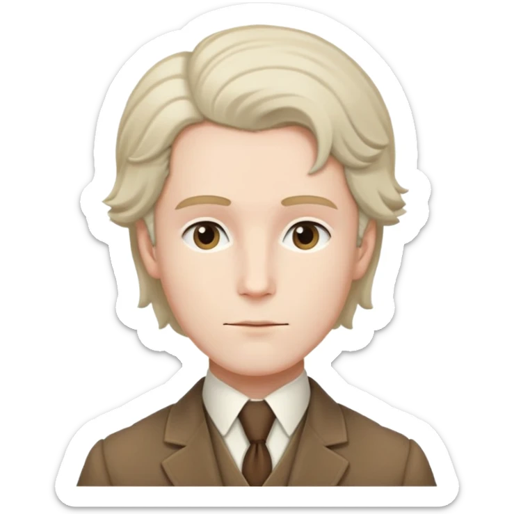 Rousseau, faithful to historical portraits, gentle face, powdered wig, brown period jacket, white necktie, calm demeanor sticker