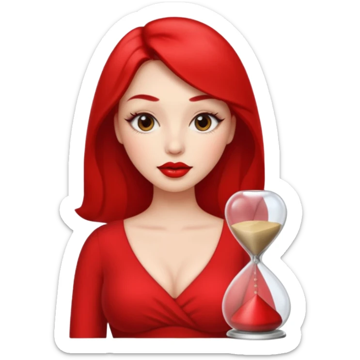 in the style of apple IOS emojis, give me a girly whole person emoji (showing head to toes) , with big red lips and eyelashes, and hour-glass curvy frame in a neutral pose sticker