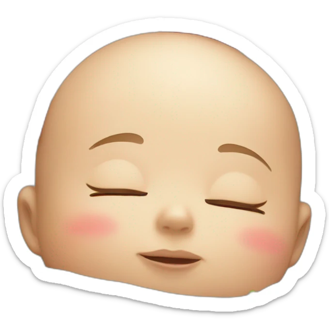 Baby face sleeping with eyes closed with a strawberry on top of the head sticker