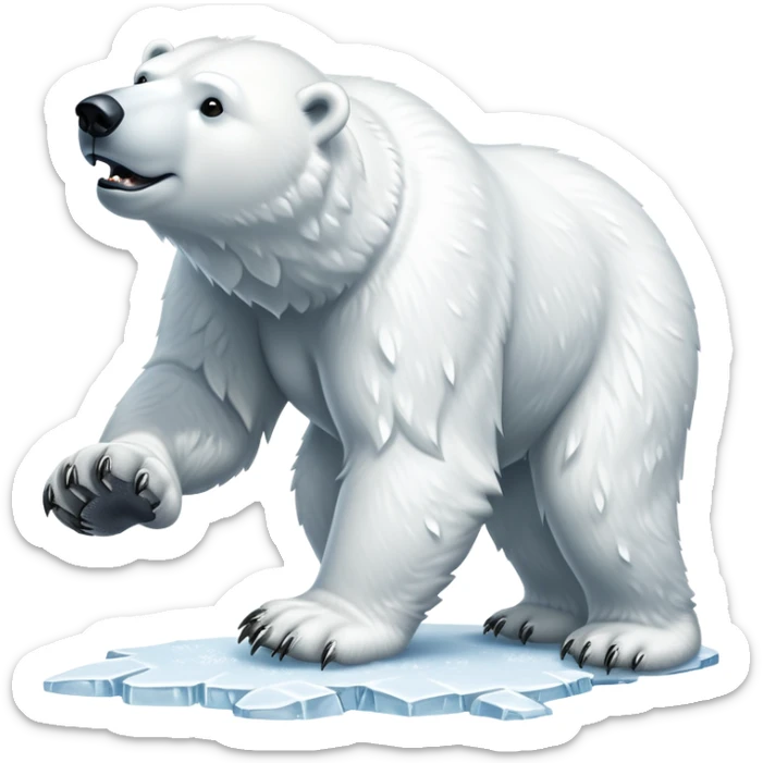 cinematic-polar-bear-realistic-full-body-standing-emoji,-massive-snowy-white-frame-lumbering-across-the-icy-tundra,-powerful-paws-pressing-into-the-frozen-ground,-head-tilted-dramatically,-thick-fur-dusted-with-ice-crystals,-simplified-yet-realistic-focused-features,-highly-detailed,-glowing-with-an-almost-sarcastic-glow

 sticker