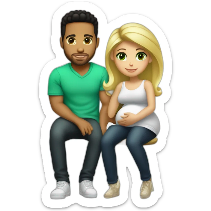 Romeo Santos with pregnant blond girl and green eyes pregnent sticker