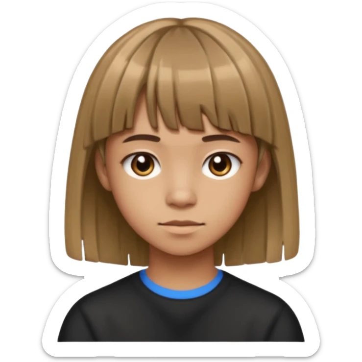 teenager light brown skin with a fringe haircut medium length with highlights and not smiling with left ear pierced sticker