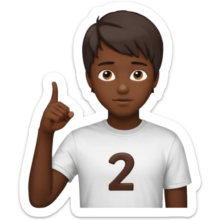 It says 21 with I kid (skin color dark chocolate with most of his hair cut off) pointing at 21 sticker