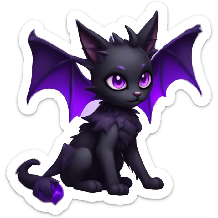 Anthro-Cute-Edgy-Demonic-Bat-Cat-Black-Purple-Contrast-Colors-Fantasy-Fur-Sona-Chibi-Shiny-Fakémon-Hybrid with horns full body sticker