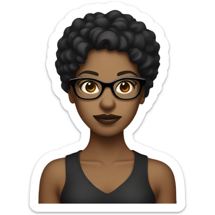Brown girl with black curly hair with square black glasses, with dark brown eyes, in the shape of a zombie sticker