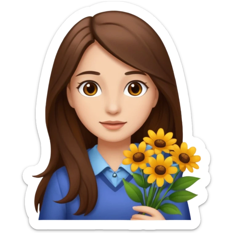 Women with long brown hair and brown eyes with flowers in her hand sticker
