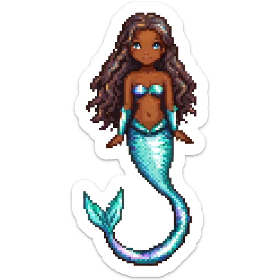 Beautiful mermaid with dark brown skin and iridescent scales sticker