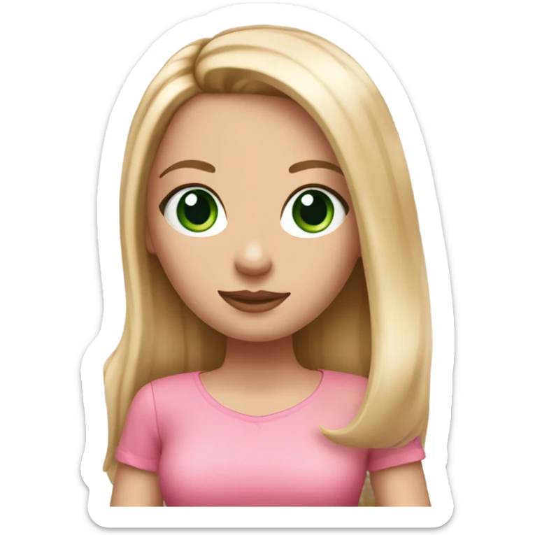 Realistic White girl with Long straight blonde hair and green eyes, tattoos, full body wearing pink dress, holding pink handbag sticker