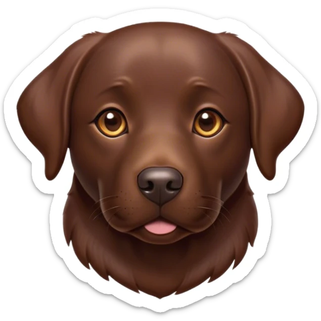 Cinematic Noble Chocolate Labrador Portrait Emoji, Poised and regal, with a robust, muscular build and a rich, glossy chocolate Fur, deep-set soulful brown eyes, Simplified yet sharp and sophisticated features, highly detailed, glowing with a soft, dignified glow, high shine, intelligent and gentle, stylized with an air of confidence, focused and attentive, soft glowing outline, capturing the essence of a watchful and loving companion, so majestic it feels as though it could bound out of the screen with effortless authority! sticker