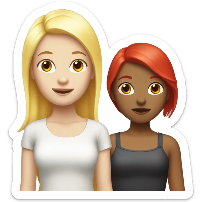 "Two girls, one white skin with yellow hair, one white skin with red hair." sticker