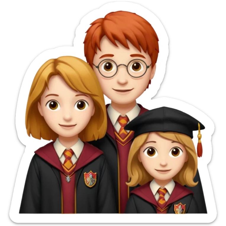 harry potter, ronald weasley and hermione granger in gryfinndor uniform sticker