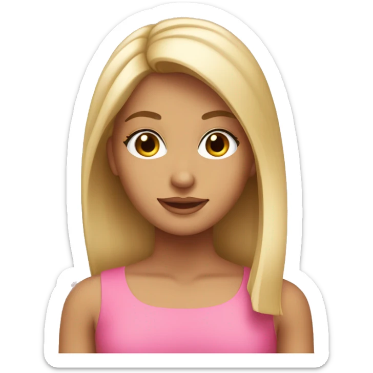 a tanned blonde girl with a pink bow and straight hair and long lashes  sticker