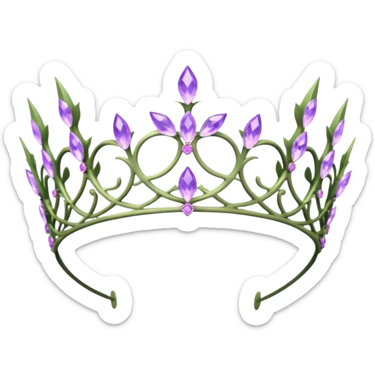 Elvish thorny fae pastel purple Tiara-crown with lilac flowers and amethyst crystals adorning it  sticker