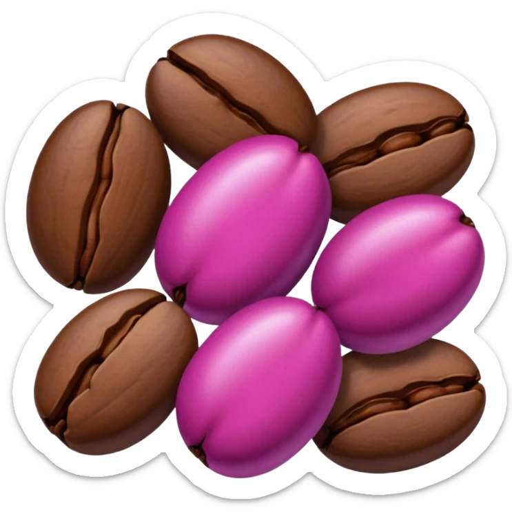 Create minimalist emoji in the style of Coffee Lover — a coffee shop and roastery brand.
Style: cozy, warm.
Colors — purple-pink range.
🫘 coffee beans sticker