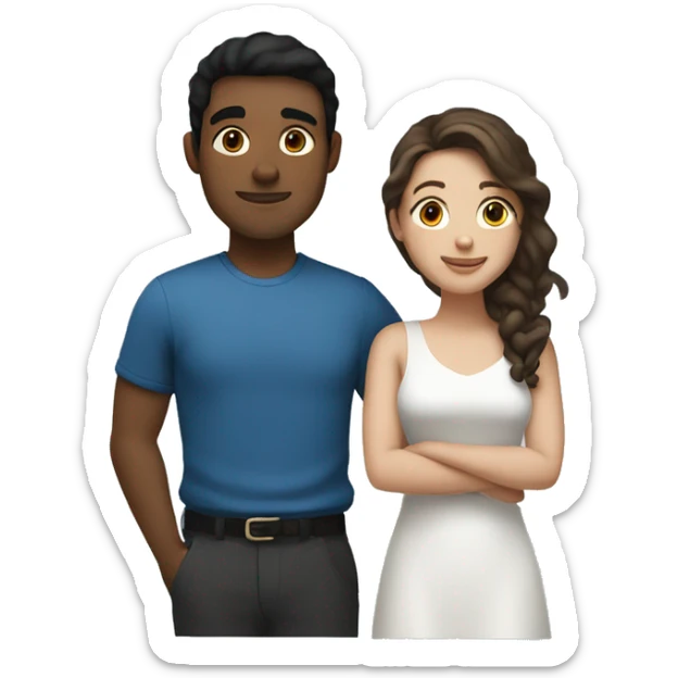 Couple hugging. man with light brown skin and black hair. short white woman with brown hair and blue eyes  sticker