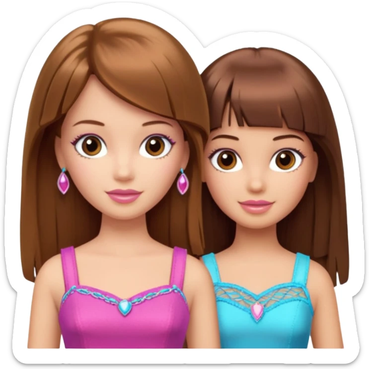 2 girls best friends one is barbie merliah summers and the other is a girl with brown hair and brown fringe and light brown eyes  sticker