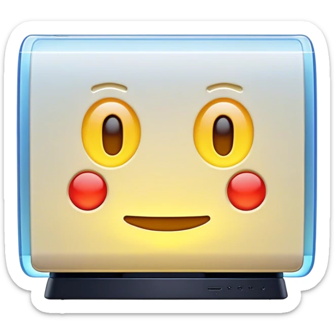 Clash of Clans aesthetic: Cinematic Playful PlayStation 3 Console Portrait Emoji, rendered in a 3D vector-style similar to standard emojis with minimal shading and bold, simplified shapes. A compact, distinct form with signature details, softly glowing with a cutting-edge console technology charm. Simplified yet unmistakably iconic, highly detailed and consistent, glowing with a soft radiance and high shine. Stylized with a touch of technological advancement and a soft glowing outline, capturing the essence of a beloved gaming relic with a friendly, playful manner! sticker