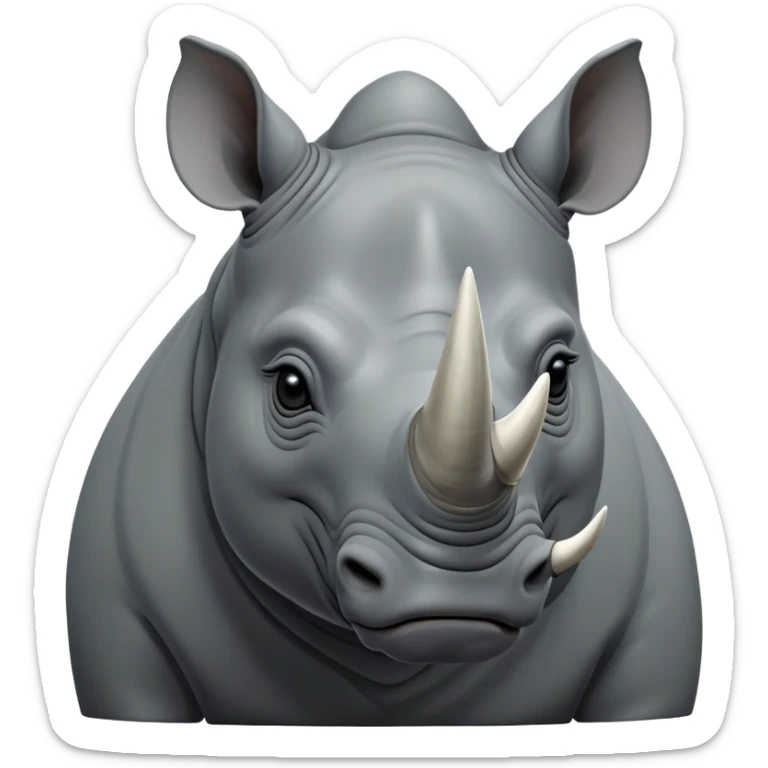 cinematic-noble--rhinoceros-portrait-emoji,slate-grey-hide--poised-and-regal,-with-a-massive,-powerful-build-and-a-thick, -deep-set-soulful-piercing-eyes,-simplified-yet-sharp-and-sophisticated-features,-highly-detailed,-large-black-eyes, zoomed out showing shoulders, large white horn  sticker
