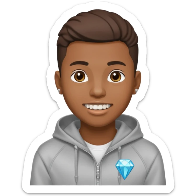 Black young guy who haves taper haircut ,zip hoodie and with a diamond grillz in her tooth sticker