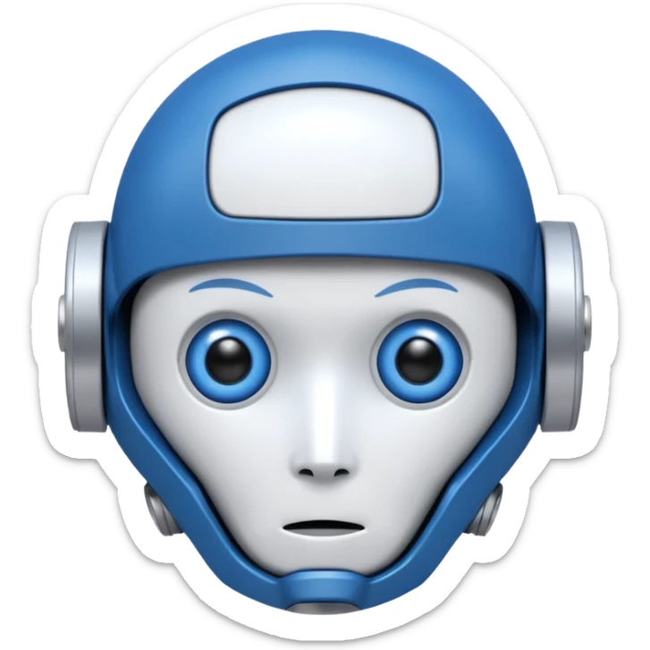 tête de robot cosmonaute bleu et blanc avec des yeux plié bleu style cartoon sticker