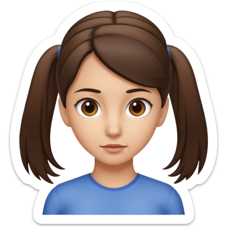 brunette and her hair is tightly ponytailed, her hair is not messy and her eyes look sharp sticker