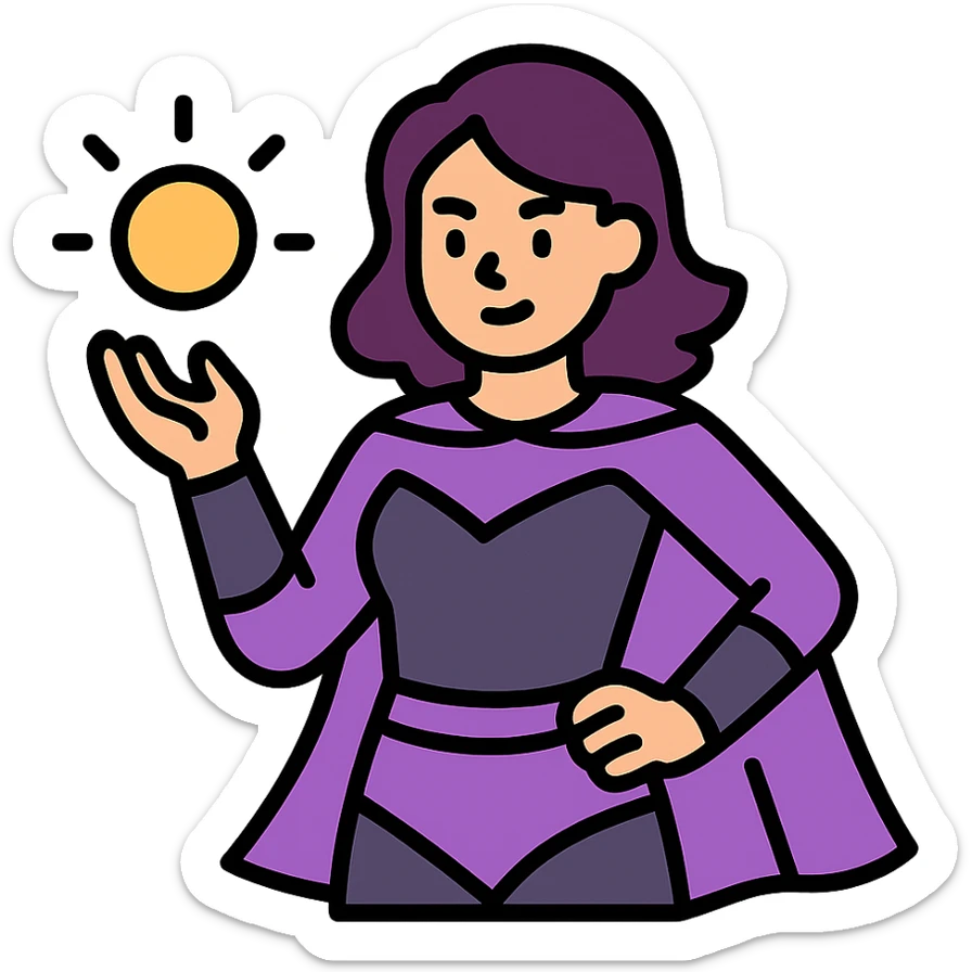 female superhero in a soft purple and black suit, glowing magical energy in her hand sticker