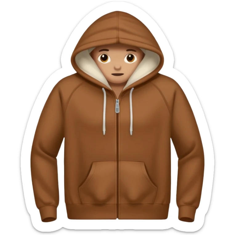 A brown hoodie no human and no zipper nothing on the fornt I like the last one  sticker