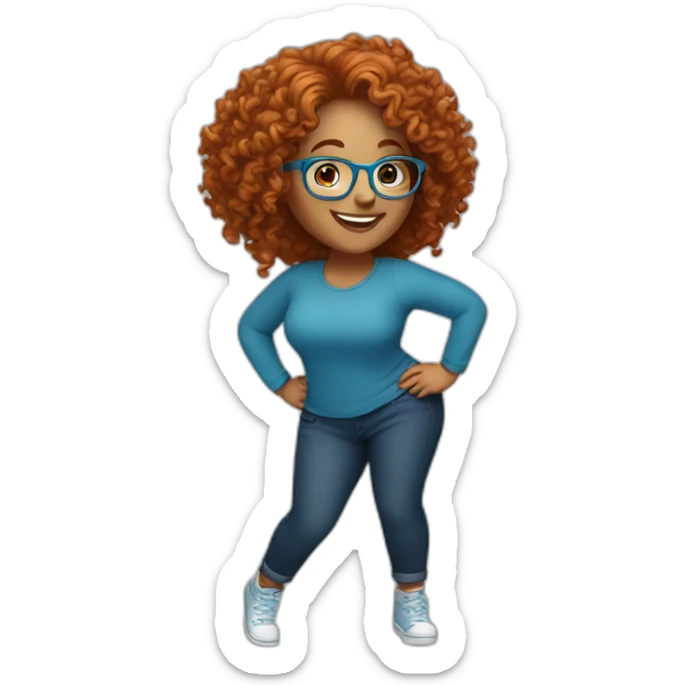 pretty curvy girl with curly copper hair and blue glasses dancing sticker
