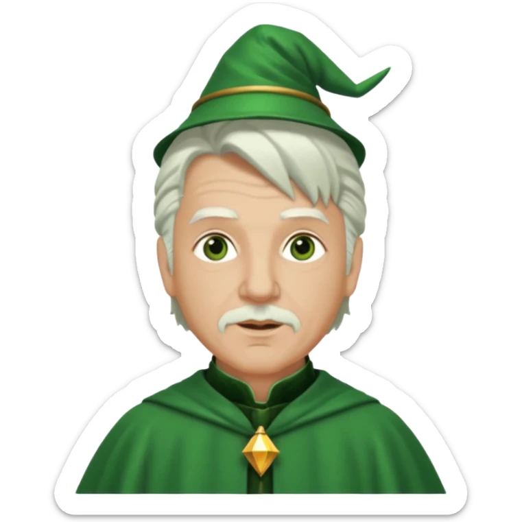 The Wizard from The Wizard of Oz with light skin, brown eyes, white hair, green outfit sticker