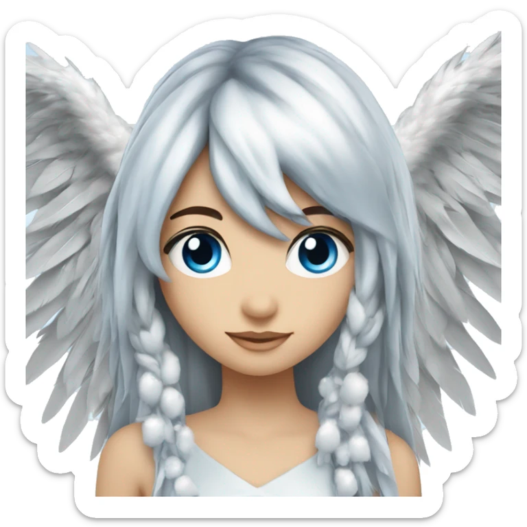 big wings, silver, feather, icy ,snowflake, Beautiful, fairy, long hair, blue eyes sticker