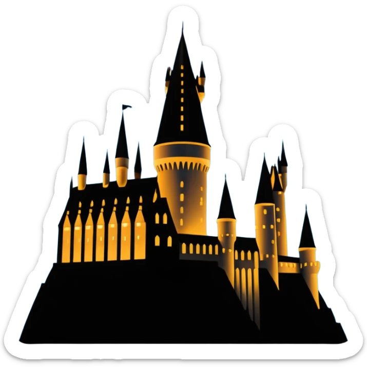 Harry Potter series, Hogwarts castle silhouette with a few stars, outline only sticker
