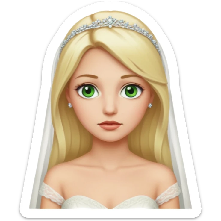 Fille cheuveux blond longt yeux vert  maquiller robe de mariage méttise chronique sticker