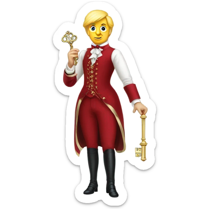trump Victorian dress elegant red full body, holding big key sticker