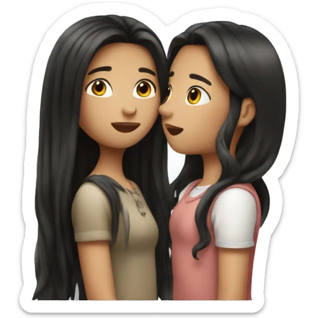 Two girls kissing. One is white with long black straight hair. One is white with short brown curly hair.  sticker