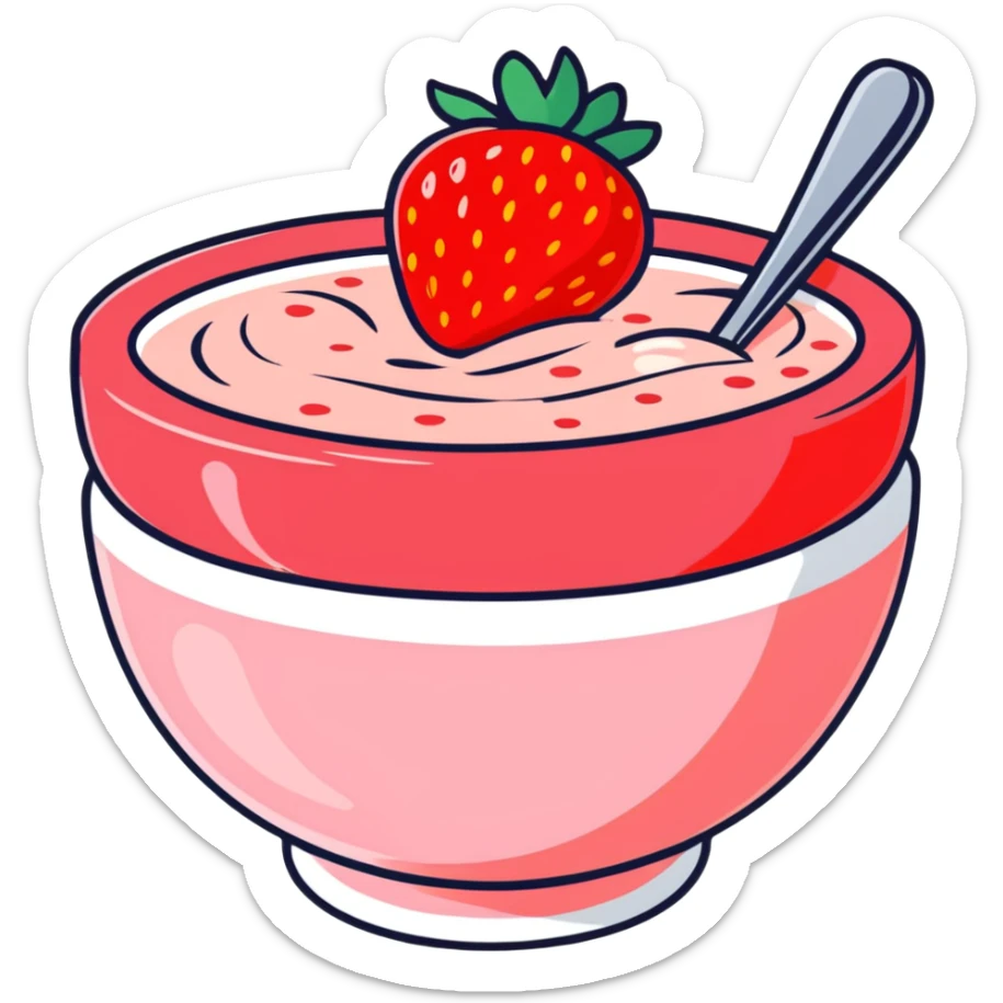 hot bowl of strawberry porridge with steam sticker