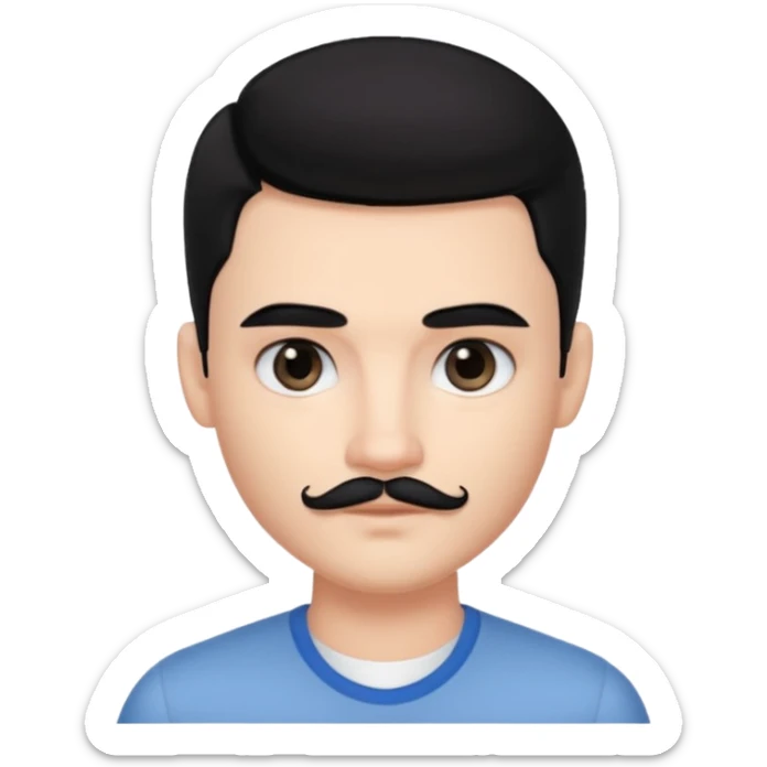 pretty handsome bratz man, with black hair and Little square mustache with black black black  eyes,  short dar, pale skin, defined jawlines sticker