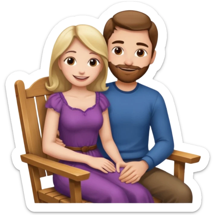A woman sitting on a man's lap in a wooden chair face to face sticker